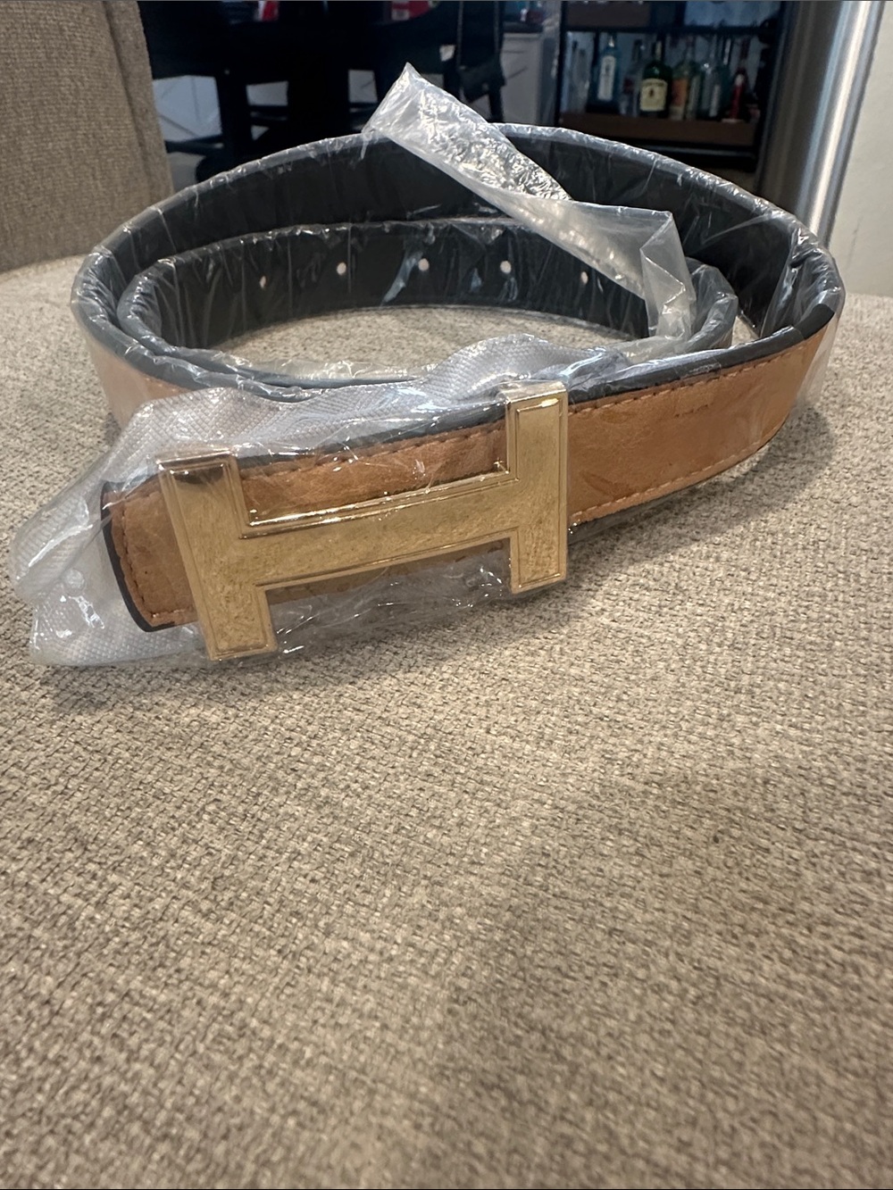 Women’s Tan Leather Belt with Gold bucket
